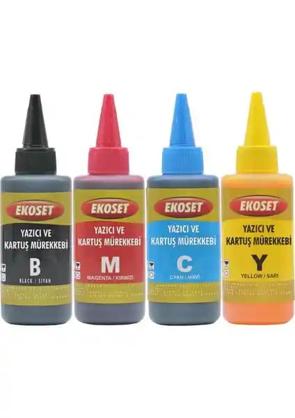 Ekoset L300 L310 L355 L365 L382 L386 Uyumlu 4 Renkli Mürekkep Seti 100ml - Ekonomik ve Yüksek Verimlilik