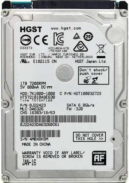HGST Travelstar 7K1000 1TB 7200RPM SATA 3 Dizüstü ve Taşınabilir Hard Diskleri