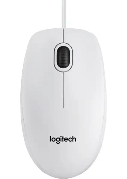 Logitech B100 Kablolu USB Mouse Beyaz - Ergonomik ve Uygun Fiyatlı Temel Fare Çözümü
