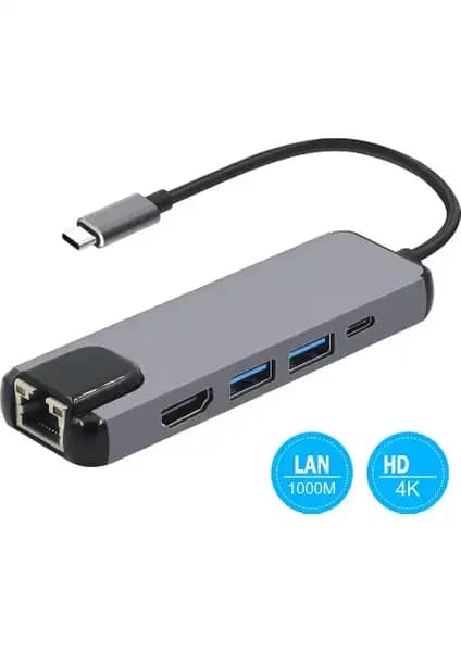 Mobitell Çok Fonksiyonlu Type-C Adaptör 4K HDMI RJ45 LAN ile Çoklu Bağlantı İmkanı