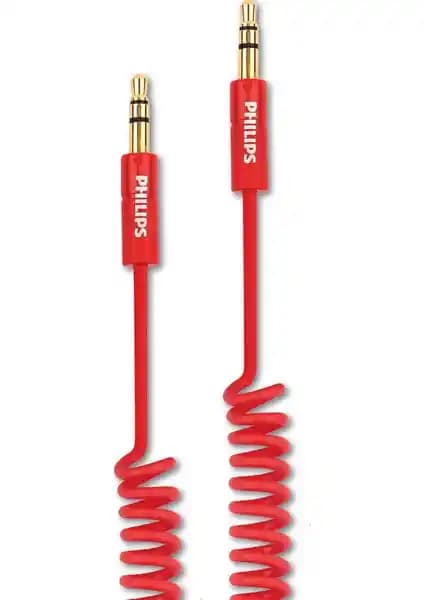 Philips SWR2102/93 3.5 mm Jack Spiral Aux Ses Kablosu - Dayanıklı ve Yüksek Kalite Ses Aktarımı