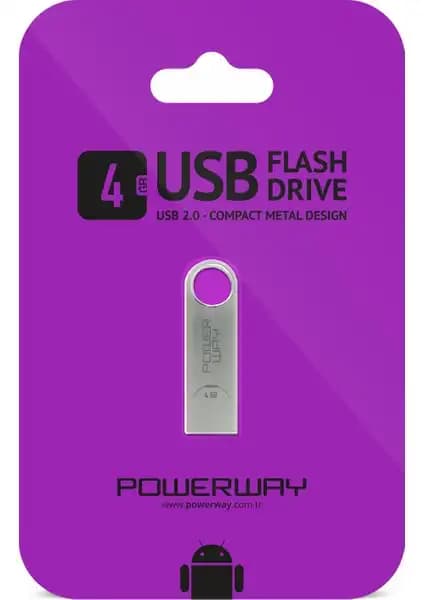 Powerway Metal USB Flash Bellek 4 GB dayanıklı ve şık tasarımıyla günlük veri aktarım çözümü