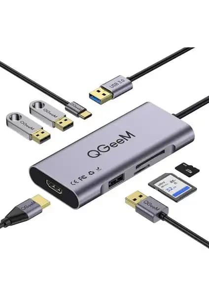 QGeeM QG-UH07-A USB 3.0 Hub: Çok Fonksiyonlu ve Dayanıklı Bağlantı Çözümü