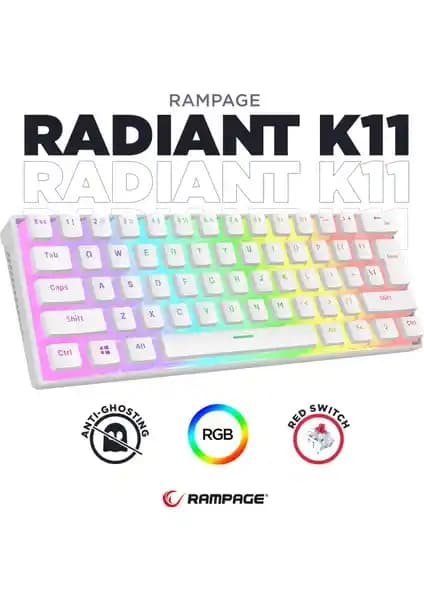 Rampage Radiant K11 Beyaz RGB Mekanik Oyun Klavyesi Type-C Bağlantılı 60% Tasarım