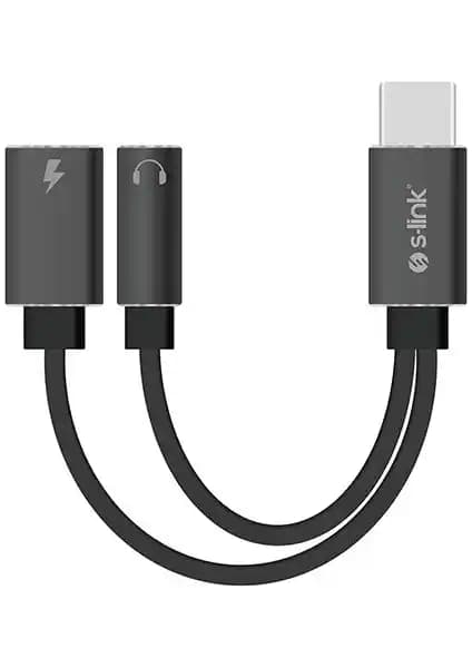 S-Link SL-TA45M Gri Metal Type-C Çevirici ve 3.5 mm Kulaklık Bağlantı Adaptörü