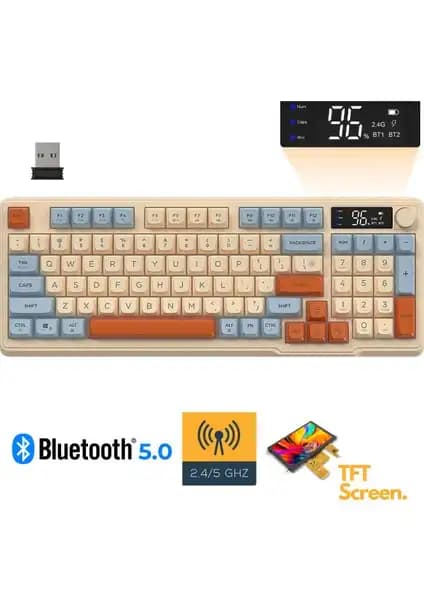 Sarftech Freewolf M96 2.4G+BT5.0 Çift Bağlantılı RGB LED Ekranlı Gaming Klavye