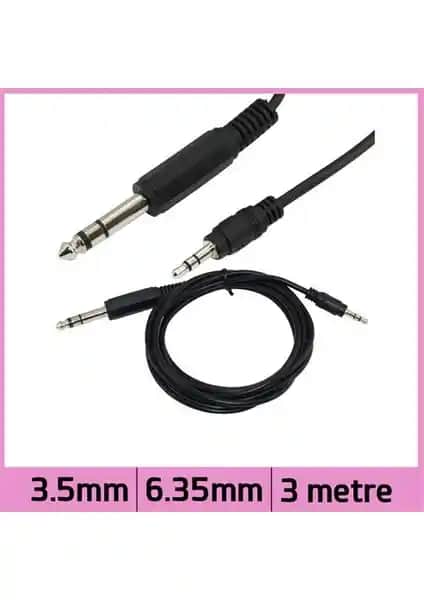 Ti-mesh 6.35mm TRS Stereo Erkek ve 3.5mm AUX Erkek Ses Kablosu 3 Metre Siyah Profesyonel Kalite