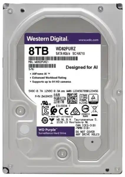 WD Purple 8TB 3,5 İnç SATA Sabit Disk Güvenlik Kameraları ve Gözetim Sistemleri İçin