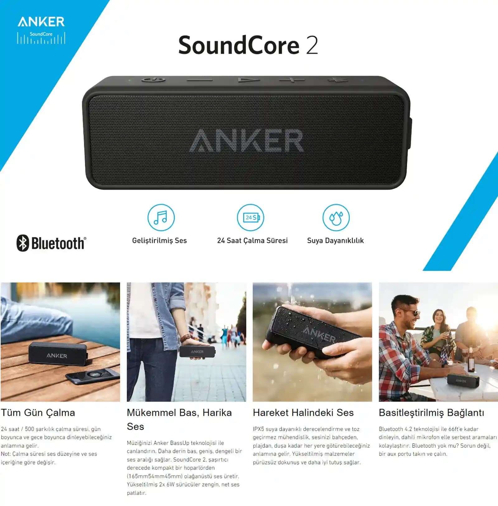Anker Soundcore 2 Taşınabilir Bluetooth Hoparlör Teknik Özellikleri ve Kullanıcı Yorumları