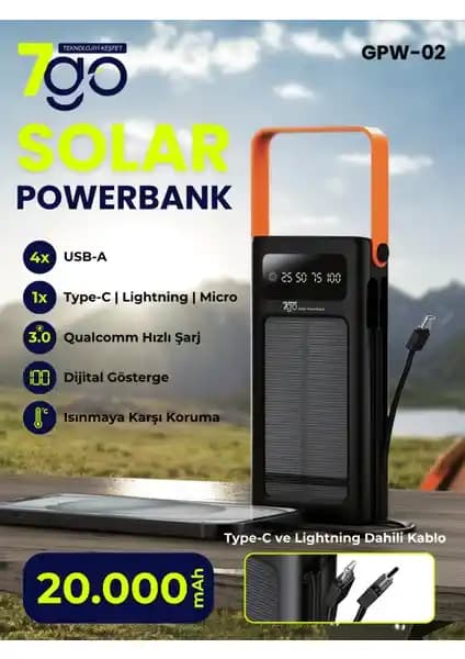 7Go Gpw-02 20.000mAh Solar Powerbank ile Güç ve Pratiklik Bir Arada