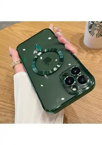 Apple iPhone 13 Pro için Magsafe Kamera Lensli Koruma Şeffaf Silikon Kılıfı