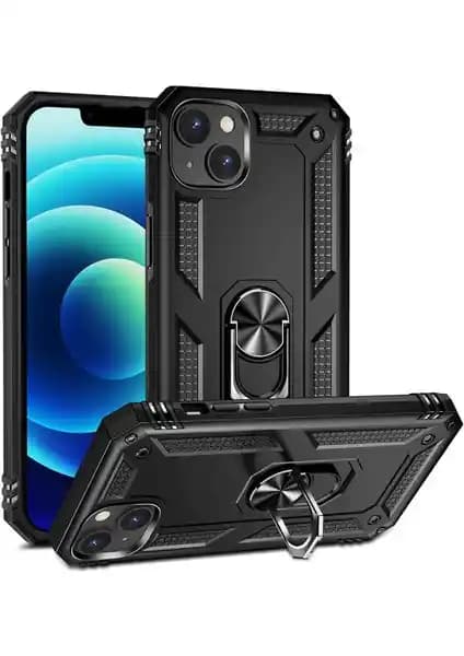 Apple iPhone 15 için Aqua Aksesuar Metal Yüzüklü Tank Zırh Standlı Kılıfı Güçlü Koruma ve Şık Tasarım