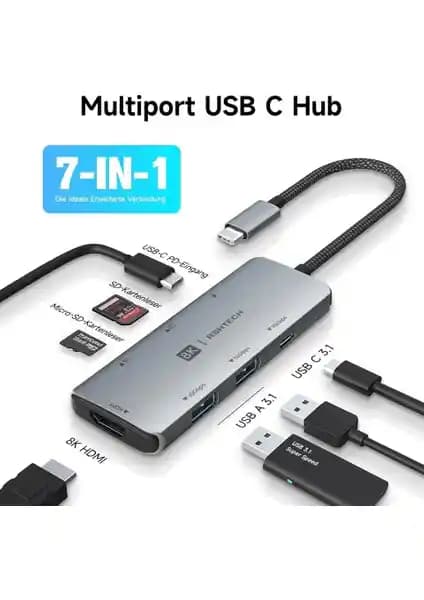 Comse Çok Fonksiyonlu Alüminyum Hub MacBook ve iPad İçin Yüksek Performanslı Bağlantı Çözümü