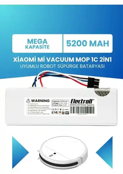 Electroll Xiaomi Mi Vacuum Mop 1C 2in1 Uyumlu Yüksek Kapasiteli Robot Süpürge Bataryası