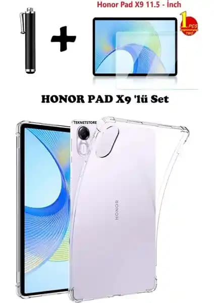 Honor Pad X9 11.5 inç Uyumlu Şeffaf Silikon Kılıf ve Koruyucu Seti