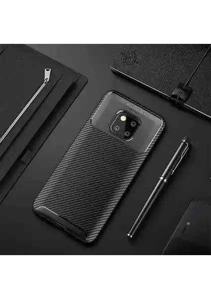 Huawei Mate 20 Pro için Şık ve Koruyucu Karbon Fiber Desenli Silikon Kılıf