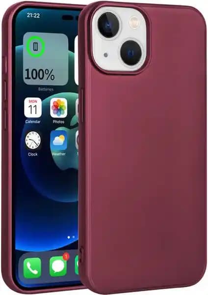 iPhone 14 için şık ve koruyucu silikon kılıf, mürdüm renkli, mat yüzeyli tasarım