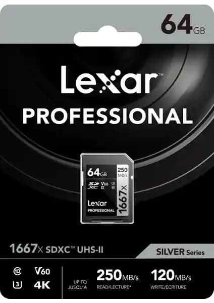 Lexar 64GB 1667X SDXC UHS-II Hafıza Kartı Profesyonel 4K Video ve Fotoğraf Çekimi İçin