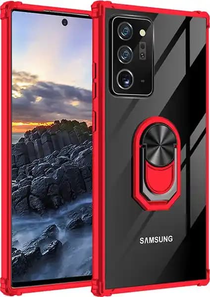 Samsung Galaxy Note 20 Ultra için Silikon Kenarlı Yüzüklü Manyetik Kapak Kılıfı