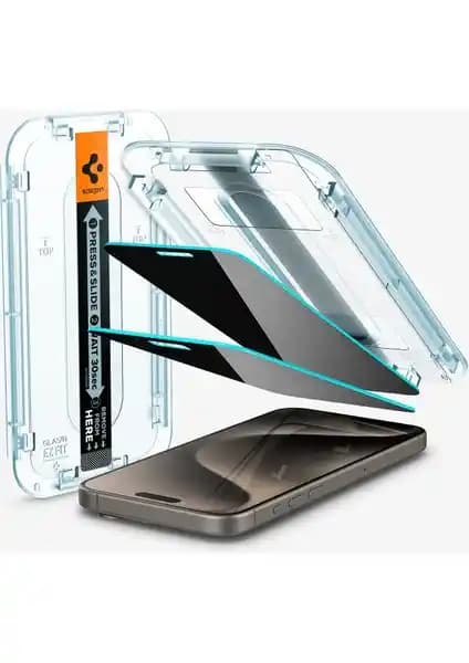 Spigen iPhone 15 Pro uyumlu hayalet cam ekran koruyucu yüksek dayanıklılık ve şıklık