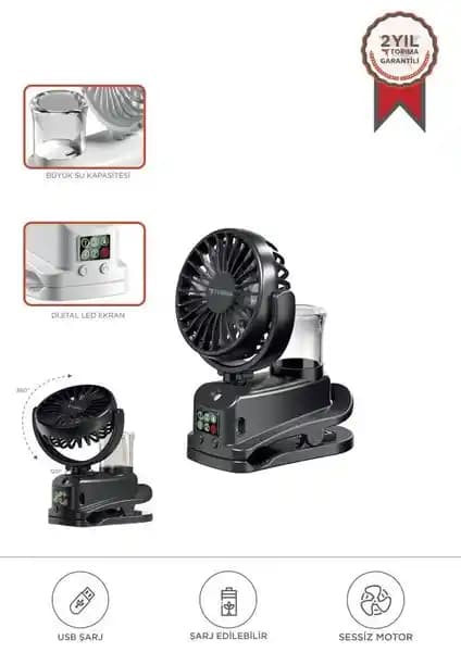 Torima F-14 Dijital Ekranlı Şarjlı Mini Masa Fan Siyah Yüksek Performans ve Sessiz Çalışma