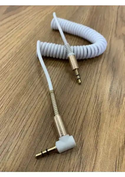 Ata Elektronik Beyaz Spiralli Telefon Aux Ses Kablosu 3,5 mm yüksek kaliteli dayanıklı tasarım
