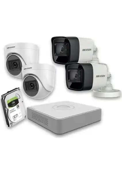Hikvision 4 Kameralı Güvenlik Sistemi Seti 2MP Yüksek Çözünürlük ve Güvenilirlik