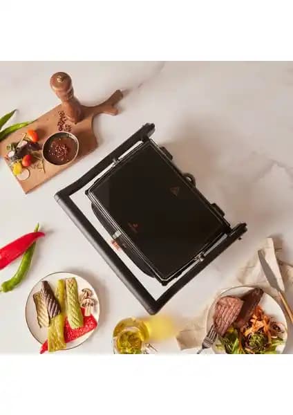 Karaca Gastro Grill Glass Premium 2400W Tost ve Izgara Makinesi Mat Siyah Tasarım