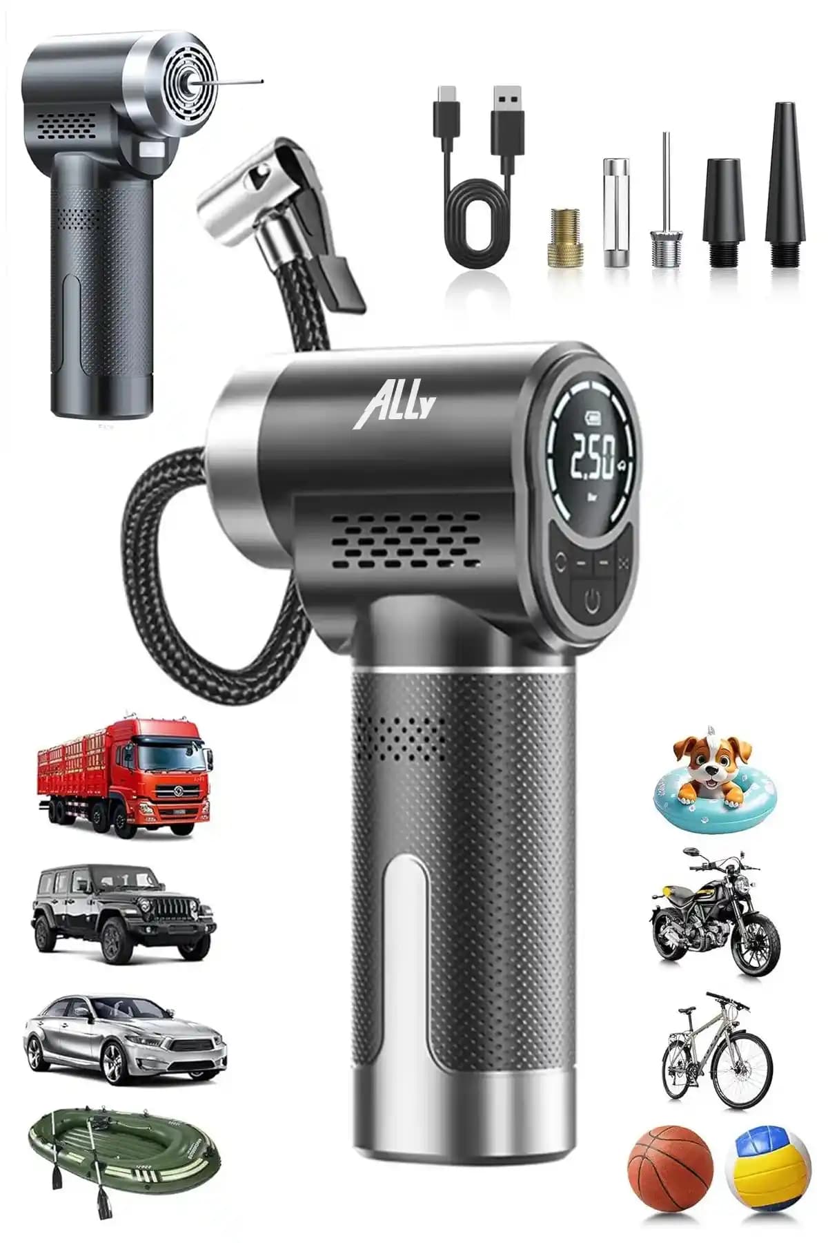 Ally ST-5518 Dijital Göstergeli Şarjlı Taşınabilir Hava Kompresörü Lastik Pompası Özellikleri