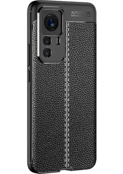Case 4U Xiaomi Mi 12T Pro Rugan Armor Deri Görünümlü Siyah Silikon Kılıf