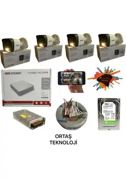 Hikvision 4 Kameralı Gece Renkli Güvenlik Sistemi: Yüksek Çözünürlük ve Güçlü Özellikler