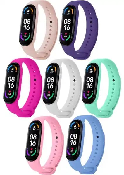 Hoffice Xiaomi Mi Band 5 ve Mi Band 6 Uyumlu Renkli Silikon Kordon Seti Günlük Kullanım İçin