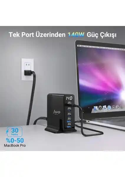 Juo 140W Gan Pd 3.1 Masaüstü Hızlı Şarj Cihazı: Çoklu Cihazlar İçin Güçlü ve Güvenilir Teknoloji