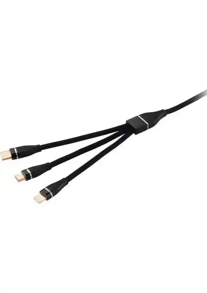 MF Product Jettpower 0060 Metal Başlıklı 3'ü 1 Arada Hızlı Şarj ve Veri Kablosu