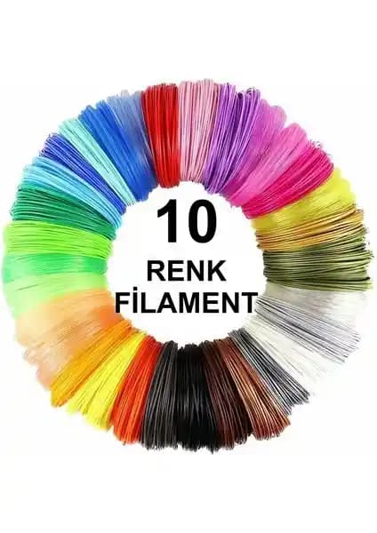 microZey 3D Kalem Filament Seti 10 Renk 50 Metre PLA Filament Yüksek Kalite