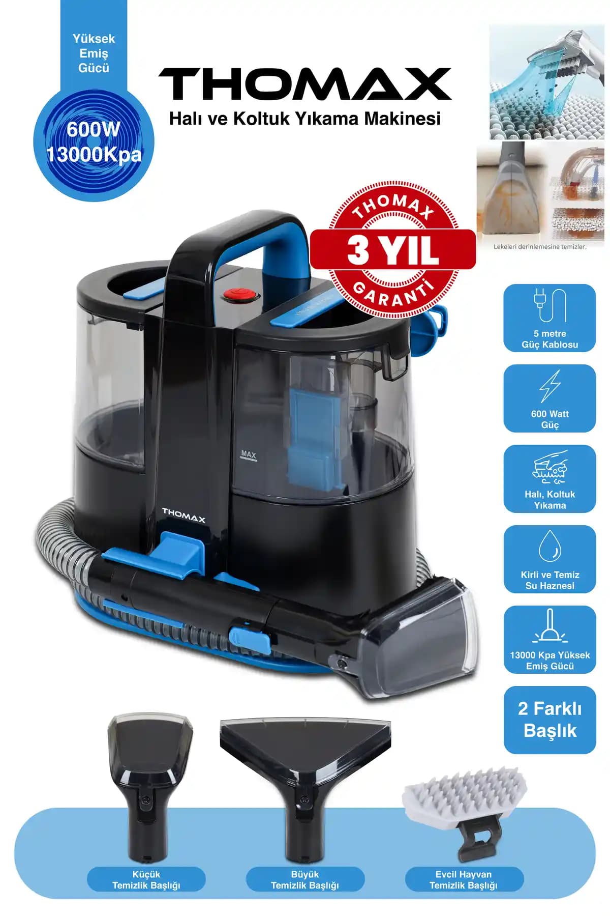 THOMAX Koltuk Halı Yıkama ve Leke Çıkartma Makinesi Özellikleri ve Kullanım Kılavuzu
