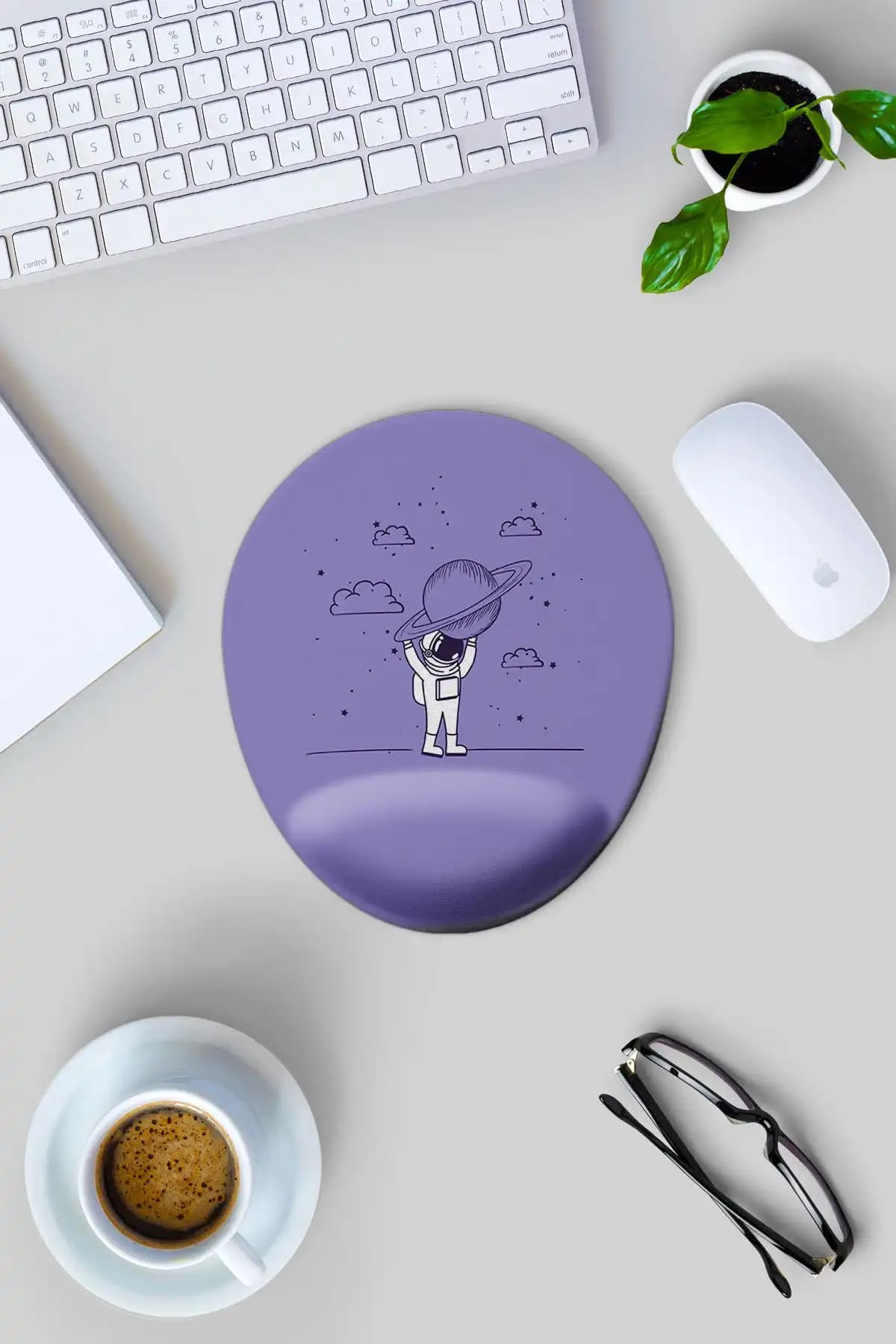 Gizeo Concept Uzay Astronot Desenli Bilek Destekli Modern Mouse Pad