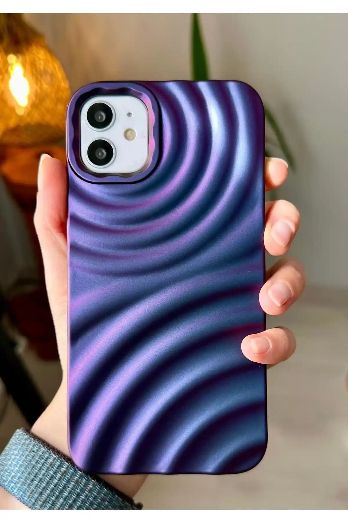 Go Aksesuar iPhone 11 Uyumlu Mor Renkli 3D Aurora Kabartma Silikon Kılıf