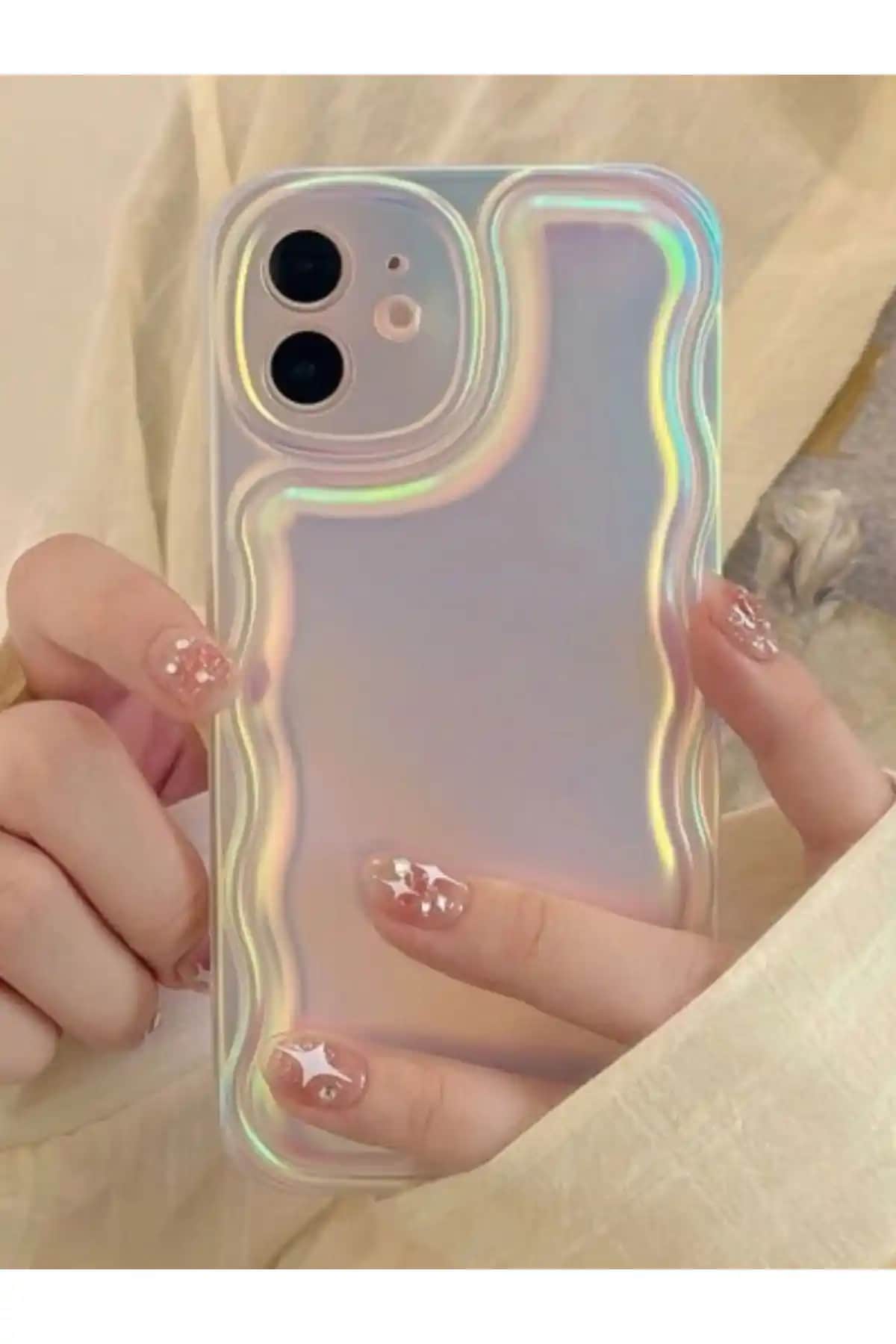 iPhone 11 için dayanıklı ve şık hologramlı zigzag desenli silikon kılıf