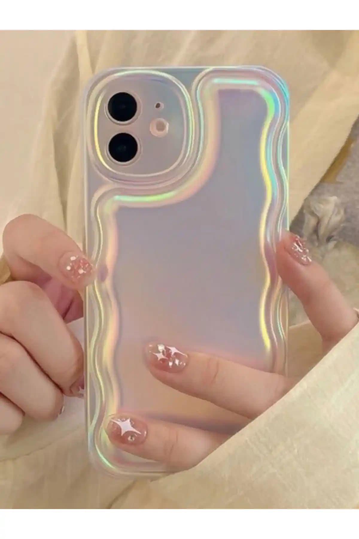 iPhone 11 için dayanıklı ve şık hologramlı zigzag desenli silikon kılıf