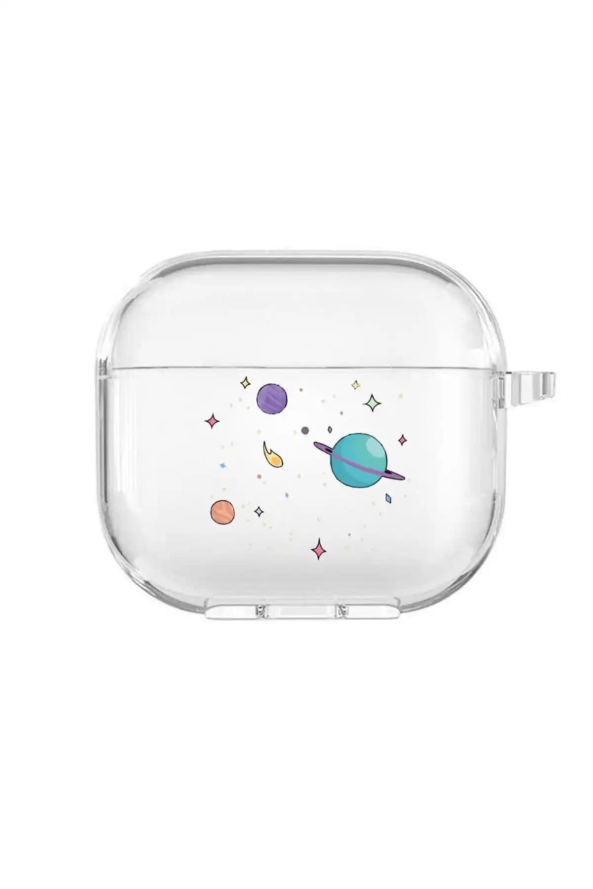 Mooodcase 3. Nesil AirPods için Gezegenler Temalı Premium Silikon Şeffaf Kılıf